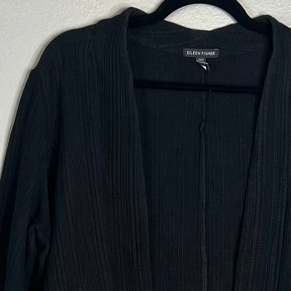 Eileen Fisher‎ Open Cardigan Size L Textured Cotton Tencel Pockets